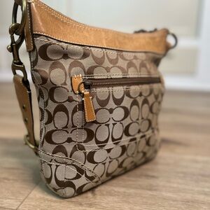 Coach Brown and Tan Crossbody/Shoulder Bag with Signature Monogram